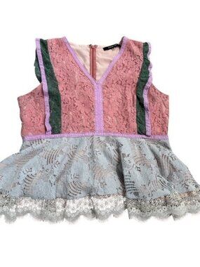 Sugar + Lips Marilyn Lace Peplum Top Sleeveless XL Colorblock Lined Zipper V